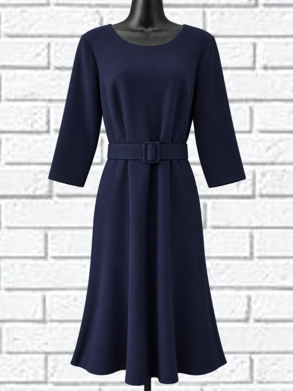 Oscar de la Renta | 3/4 Sleeve Jewel Neck Dress with Belt